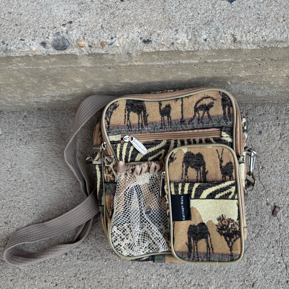 Vintage 90s Woven‎ Crossbody Bag with Safari Print